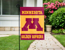 Load image into Gallery viewer, Minnesota Golden Gophers garden flag hung outside for yard decor
