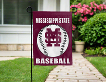Load image into Gallery viewer, mississippi state baseball garden flag hung outside a house for yard decor
