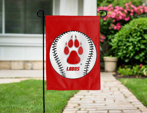 New Mexico Baseball Garden Flag hung outside for yard decor