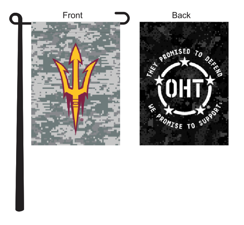 13x18 Double Sided Operation Hat Trick Garden Flag with Arizona State Pitchfork and OHT Logos
