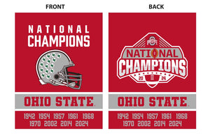 Red 30 by 40 inch long double sided Ohio State Football Nine Time Champions College Football Playoff House Flag