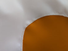 Load image into Gallery viewer, close-up of white Tennessee T logo sewn on orange University of Tennessee applique flag
