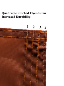 Quadruple Stitched flyends on an orange university of texas applique flag