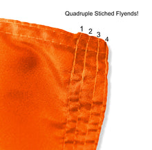 Load image into Gallery viewer, Quadruple stitched flyends of Orange 3x5 foot wide Auburn University Flag with Blue AU Logo and Two Metal Grommets
