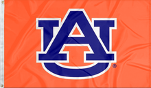 Load image into Gallery viewer, Orange 3x5 foot wide Auburn University Flag with Blue AU Logo and Two Metal Grommets
