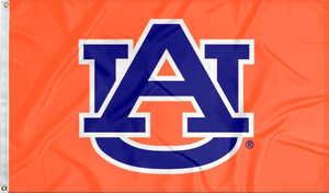 Orange 3x5 foot wide Auburn University Flag with Blue AU Logo and Two Metal Grommets