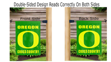 Load image into Gallery viewer, Oregon Cross Country logo reading correctly on both sides of garden flag

