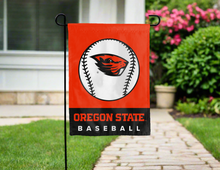 Load image into Gallery viewer, oregon state baseball garden flag hung outside for yard decor
