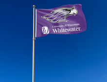 Load image into Gallery viewer, University of Wisconsin Whitewater flag attached to flagpole waving in the wind

