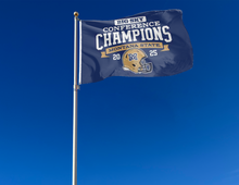 Load image into Gallery viewer, Montana State BIG SKY Conference Football Champions 2025 Flag hung outside for tailgate decor
