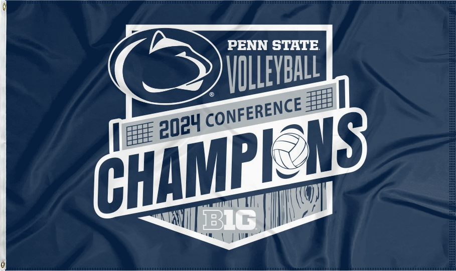 Blue 3x5 feet wide Penn State University Nittany Lions BIG Ten Conference Volleyball 2024 Champions 3x5 Flag with two metal grommets
