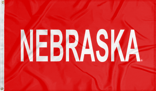 red Nebraska huskers flag with Nebraska wordmark logo
