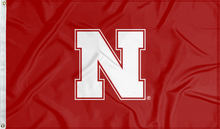 Load image into Gallery viewer, Red University of Nebraska Applique Flag with two metal grommets
