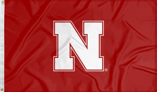 Red University of Nebraska Applique Flag with two metal grommets