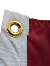 Load image into Gallery viewer, Gold metal grommet of 3x5 feet wide University of Oklahoma Applique Flag 
for indoor home décor
