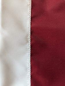 Hand sewn part of O logo for University of Oklahoma Applique Flag with two metal grommets for indoor home décor