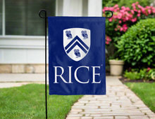 Load image into Gallery viewer, Rice Athenian Owl garden flag hung outside the driveway for yard decor
