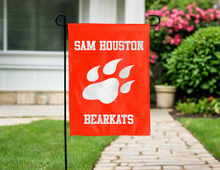 Load image into Gallery viewer, sam houston bearkats garden flag hung outside a home for yard decor
