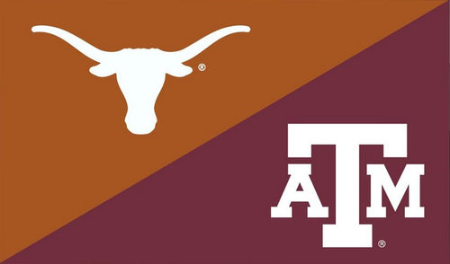 Orange and Maroon 3x5 House Divided Flag with University of Texas and Texas A&M University Logos