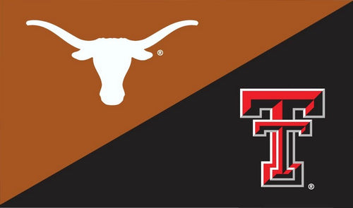 Orange and Black 3x5 House Divided Flag with University of Texas and Texas Tech University Logos