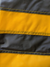 Load image into Gallery viewer, Gold and black hand-sewn stripes of University of Iowa National Applique Flag, showing detailed stitching
