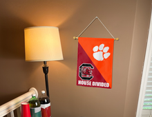 Load image into Gallery viewer, south carolina clemson house divided garden flag inside as man cave decor
