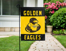 Load image into Gallery viewer, southern miss garden flag hung outside a driveway for yard decor
