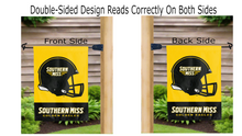 Load image into Gallery viewer, southern miss golden eagles football logo reading correctly on both sides of double sided garden flag
