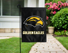 Load image into Gallery viewer, southern miss golden eagles garden flag hung outside for yard decor
