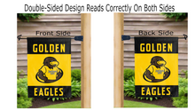 Load image into Gallery viewer, southern miss golden eagles logo reading correctly on both sides of double sided garden flag
