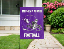 Load image into Gallery viewer, stephen f austin football garden flag hung outside for yard decor
