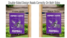 Load image into Gallery viewer, stephen f austin football logo reading correctly on both sides of garden flag
