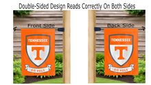 Load image into Gallery viewer, Tennessee shield and go vols logo reading correctly on both sides of garden flag
