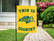 Load image into Gallery viewer, This is NDSU Country garden flag hung outside for yard decor
