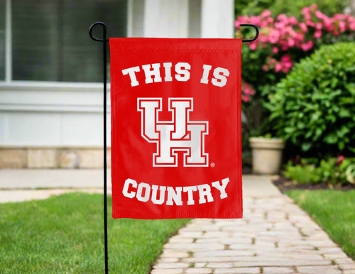This is Houston Cougars Country Garden Flag hung outside for yard decor