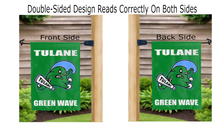 Load image into Gallery viewer, tulane green wave logo reading correctly on both sides of garden flag
