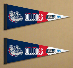 two blue and red Gonzaga March Madness 2025 Basketball 2 Pack Pennant for indoor home décor