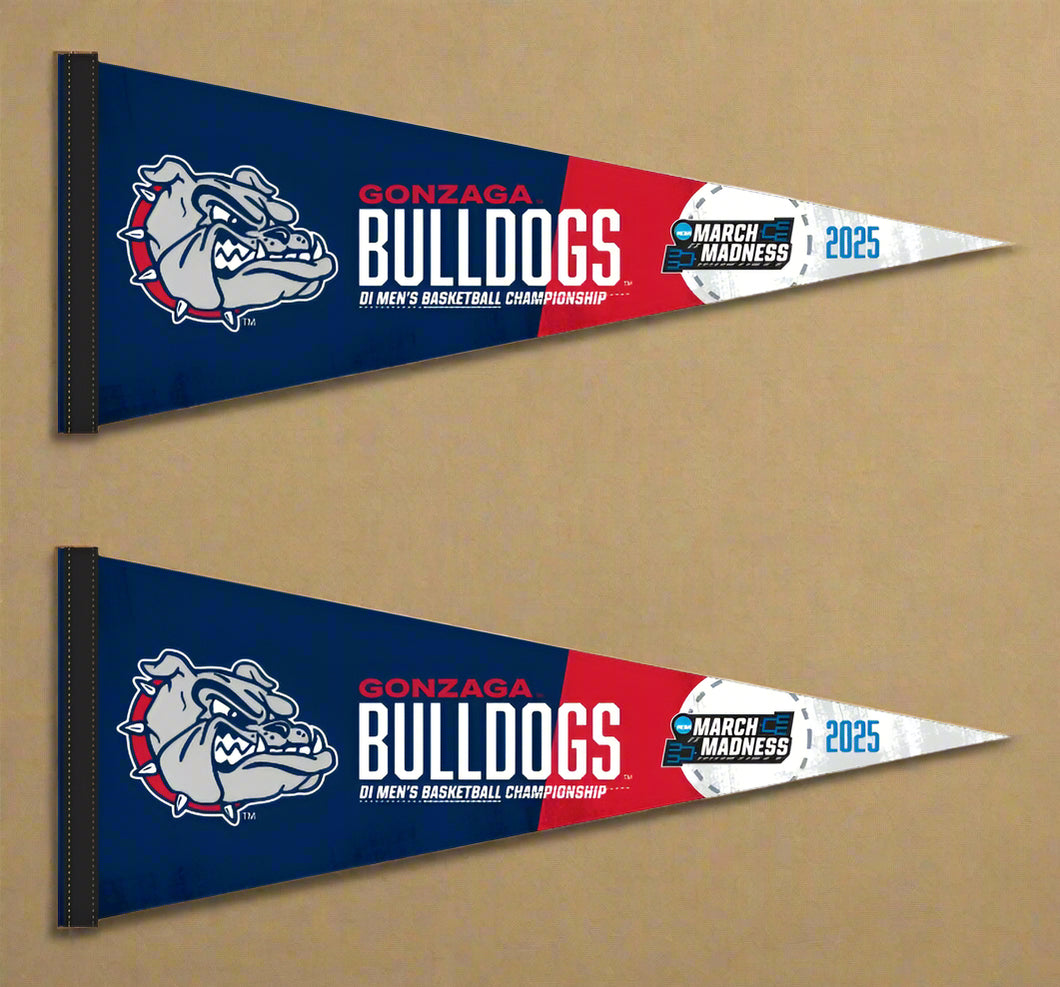 two blue and red Gonzaga March Madness 2025 Basketball 2 Pack Pennant for indoor home décor