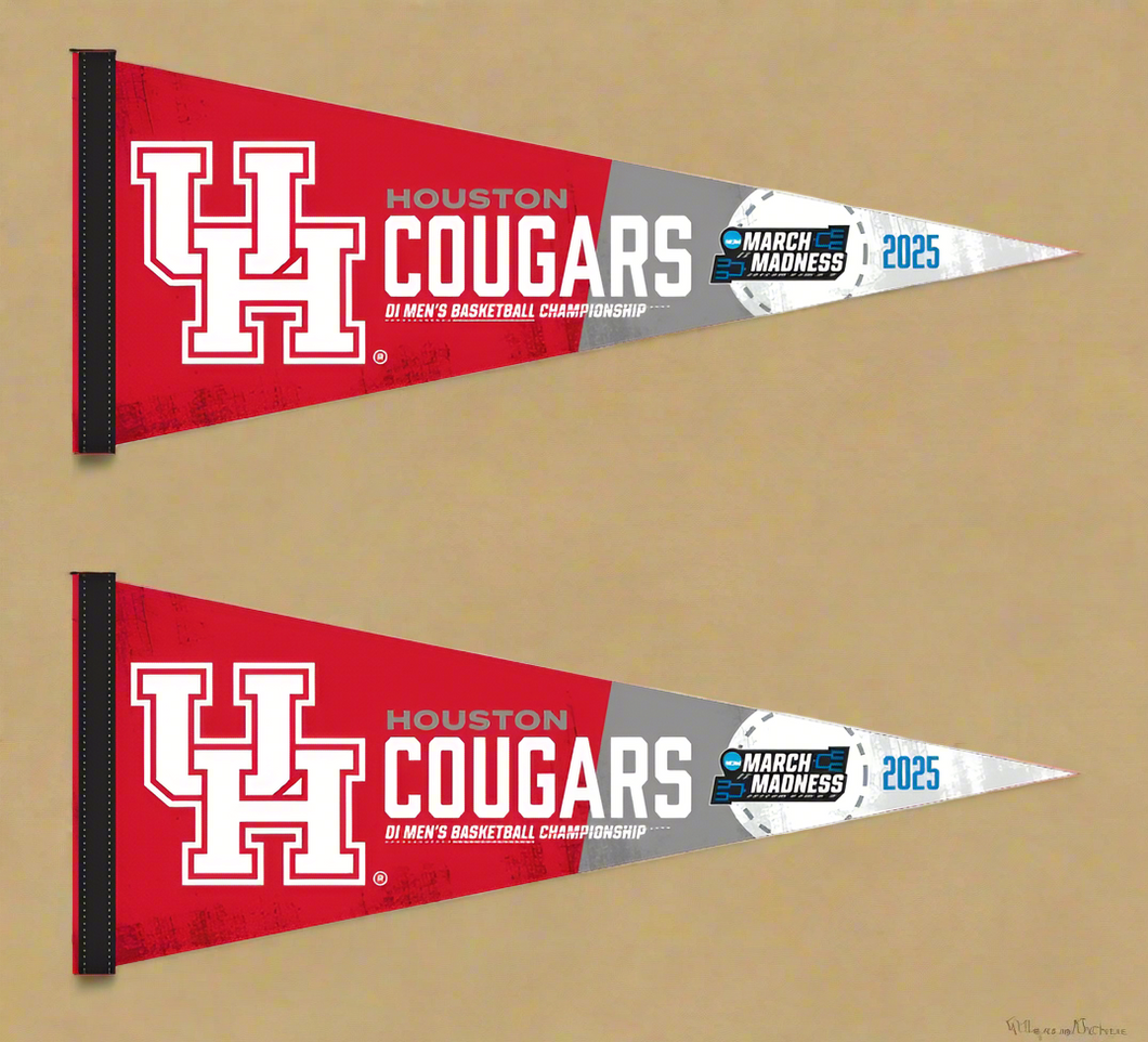 Two red and gray March Madness 2025 Houston Cougars Basketball Pennant for indoor home décor