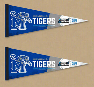two blue and grey 2025 March Madness 2 Pack Memphis Tigers Basketball Pennants for indoor home décor