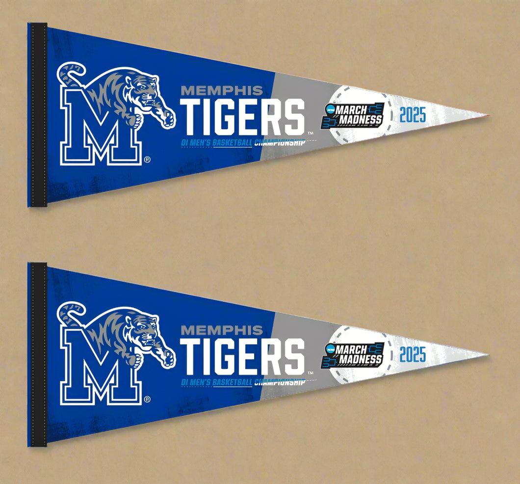 two blue and grey 2025 March Madness 2 Pack Memphis Tigers Basketball Pennants for indoor home décor