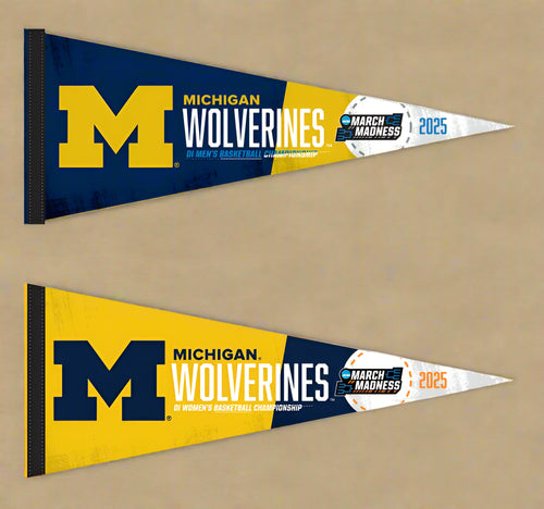 One March madness 2025 Michigan Men's Basketball pennant and one March Madness 2025 Michigan Women's Basketball Pennant