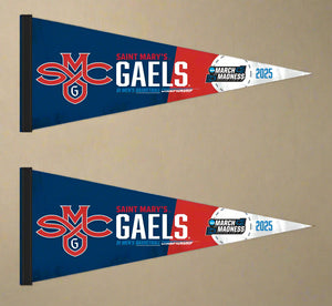two blue and red 2025 March Madness Saint Mary's Basketball Pennants for indoor home décor