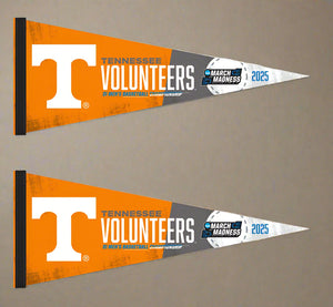 two orange and grey Tennessee Basketball March Madness 2025 Pennant for indoor home décor
