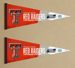 Two red and grey Texas Tech Basketball March madness 2025 pennants for indoor home décor
