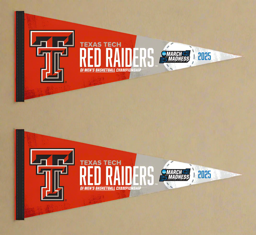 Two red and grey Texas Tech Basketball March madness 2025 pennants for indoor home décor