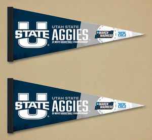 Two blue and grey Utah State Basketball March Madness 2025 Pennants for indoor home décor