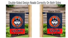 Load image into Gallery viewer, UCONN basketball logo reading correctly on both sides of garden flag
