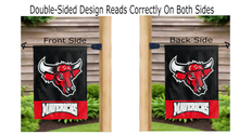 Load image into Gallery viewer, UNO Mavericks logo reading correctly on both sides of garden flag
