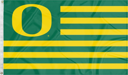 University Of Oregon National 3x5 Flag with seven green stripes and six gold stripes